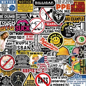 Safety Helmet Sticker, 50pcs/set Creative Personality Decorative Sticker, DIY Decorative Sticker for Cellphone, Phone Case, Computer, Guitar, Bag, Water Cup, Accessories
