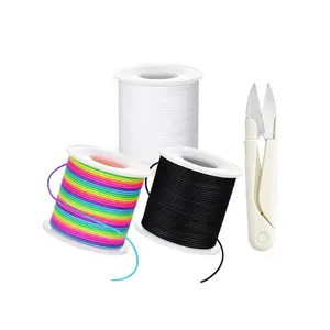 Stretchy Bracelet String Kit with Scissors, 3 Rolls Elastic String forDIY Crafts, imm Stretchy Cord for JewelryMaking Sewing Necklace Beading,495FT,(Black, White, Rainbow)