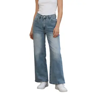 Women's wide-legged jeans high-waisted jeans boyfriend style jeans fashion casual trousers