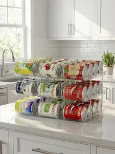 Can Organizer For Pantry, Adjustable Height And Width Canned Goods Organizer, Soup Can Rollers Organizer Holds Up to 48 Cans for Kitchen Cabinet or Refrigerator (CLear 4 Tier)