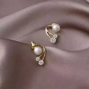 2PCS Sparkling Rhinestone Pearl Stud Earrings, Boho Style Imitation Pearl Crystal Earrings, Elegant Jewelry for Daily Wear, Bridal Occasions, Autumn Events & Holiday Gifts
