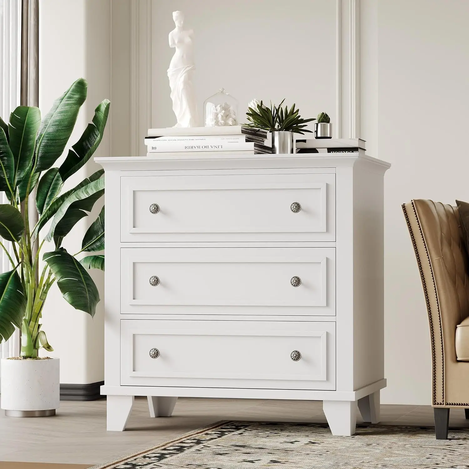 3-Drawer Wooden Cupboard Furniture with Exquisite Metal Handles - Modern Storage Cabinet, Home Organizer for Bedroom, Living Room