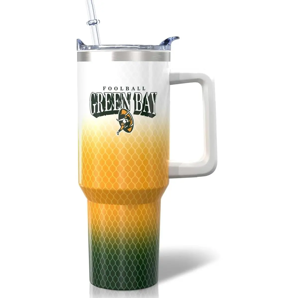 Trending 40 Oz Green Bay City Classic Stainless Steel Tumbler with Handle and Straw for Football Fans Gifts Travel Mug Tumbler Cup Keeps Drinks Cold & Hot - Popular Choice