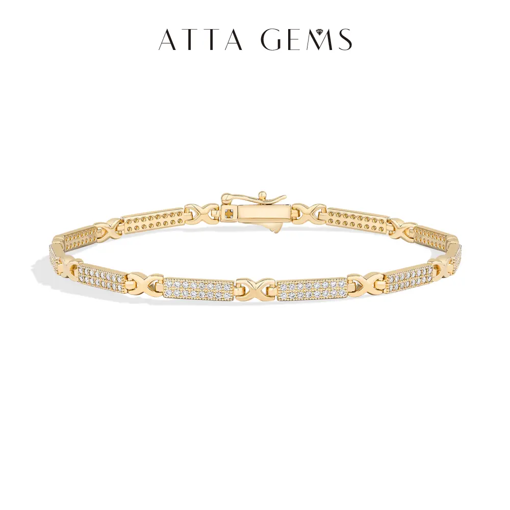 ATTAGEMS Luxury D VVS1 Color Lab-Created Moissanite Bracelet for Women Waterproof Original s925 Sterling Silver Sparkling Wedding Party Fine Jewelry B054, Bride Bracelet, Elegant Jewelry