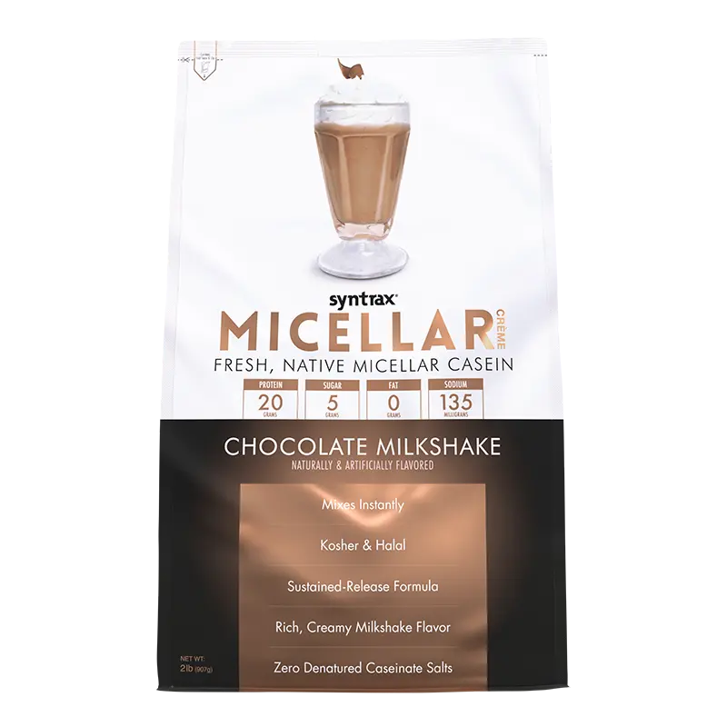 Syntrax Nutrition Micellar Crème Fresh Native Micellar Casein Chocolate Milkshake 2 lbs Protein Powder Zero Fat Low Sugar Natural Fitness Supplement