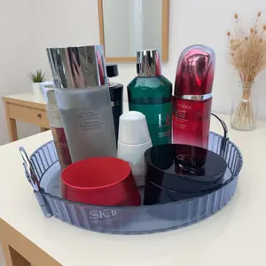 Rotating Dresser Bathroom Makeup Rack Large Capacity Cosmetics Storage Cabinet for Perfume Skin Care Products Lipstick One Layer Gray Organiser Boxes