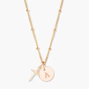Josephine Initial Cross Pendant in Gold & Silver