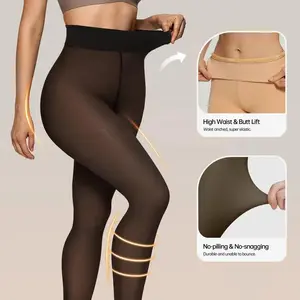 2026 New Fleece Lined Tights Leggings Women, Women Fleece Lined Leggings Sheer Fake Translucent Pantyhose Black Fleece Lined Tights Women Pantyhose Leggings Sheer Warm Thermal Thick Fake Translucent Tights for Winter