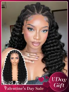 26 Inch Cornrow Wig 13x4 HD Lace Braided Wigs for Women, Handmade 15 Strands Pre Braids, Synthetic Braided Wig with Curly Hair, Box Braided Wigs