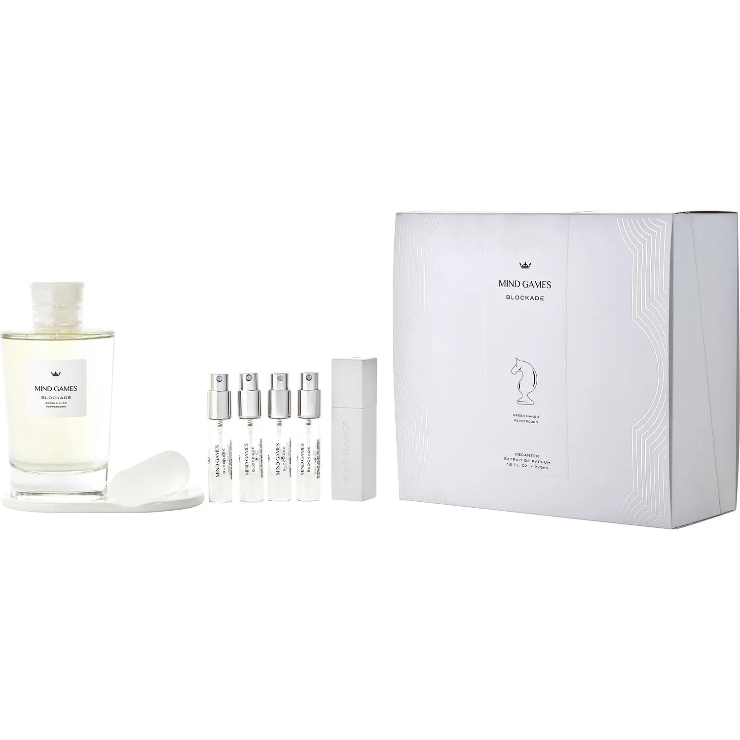 Mind Games Blockade Set- Extrait De Parfum Decanter 7.6 Oz & 4X Refillable Spray Vials 0.25 Oz & Atomizer Case For Unisex Mind Games Blockade Set- Extrait De Parfum Decanter 7.6 Oz & 4X Refillable Spray Vials 0.25 Oz & Atomizer Case For Unisex