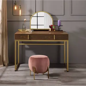 Coleen Walnut & Gold Finish Vanity Desk W/Mirror & Jewelry Tray vanity  without  let decofy  vanity vanity  set