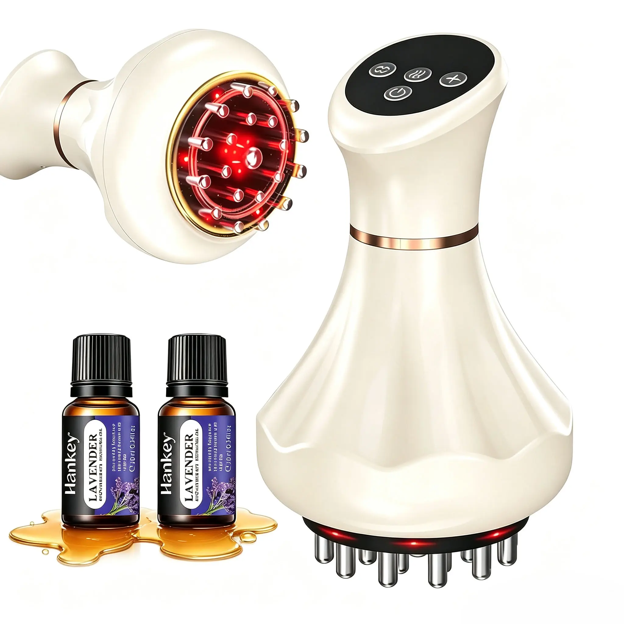 Professional Handheld Massager with Lymphatic Drainage(with 2 Massage Oil ) Rechargeable, Heat & VibrationDevice for Muscle Support, Portable Full-Body Care Gift forNeck, Back, Legs,dorm essentials