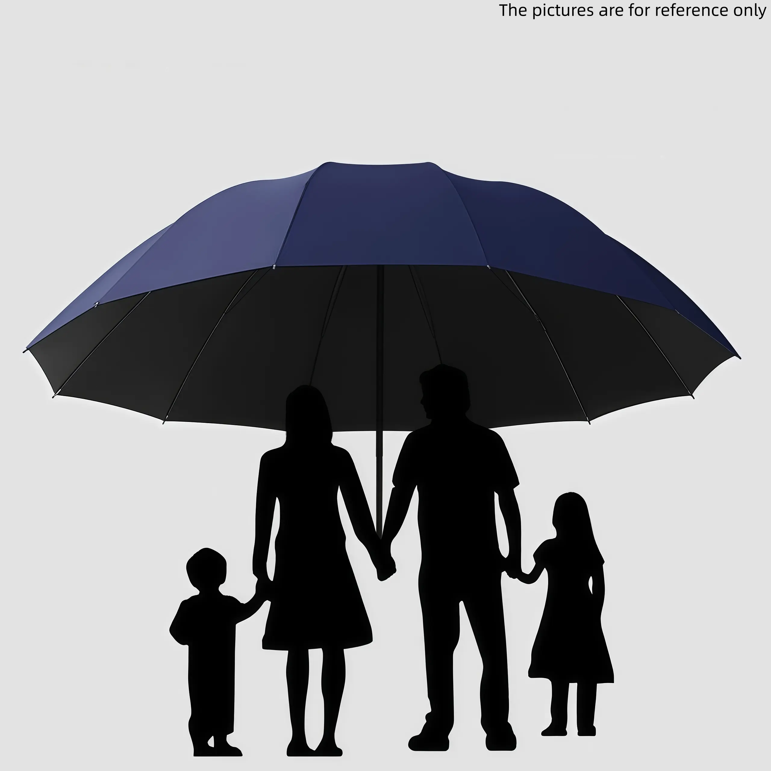 Black Manual Folding Umbrella - 1/2 Optional Sizes, Enlarged Wind Resistant Uv Umbrella, Unisex, 125cm/49.21inch Diameter, 2-Person Capacity, Wind Resistant Umbrella