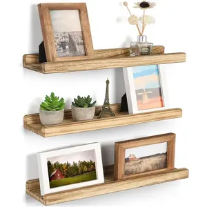 Floating Shelves for Wall, 16.9 inch  Wall Shelves with Ledge, Floating Shelf Picture Ledge Set of 3 for Living Room Bedroom Kitchen Display and Storage(Rustic Brown)