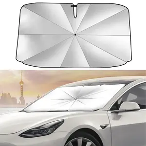 57‘’x31‘’ Car Windshield Sun Shade Umbrella, UV Protection & Heat Insulation Foldable sunshade, Car Interior Protection Windshield Cover for Tesla SUV