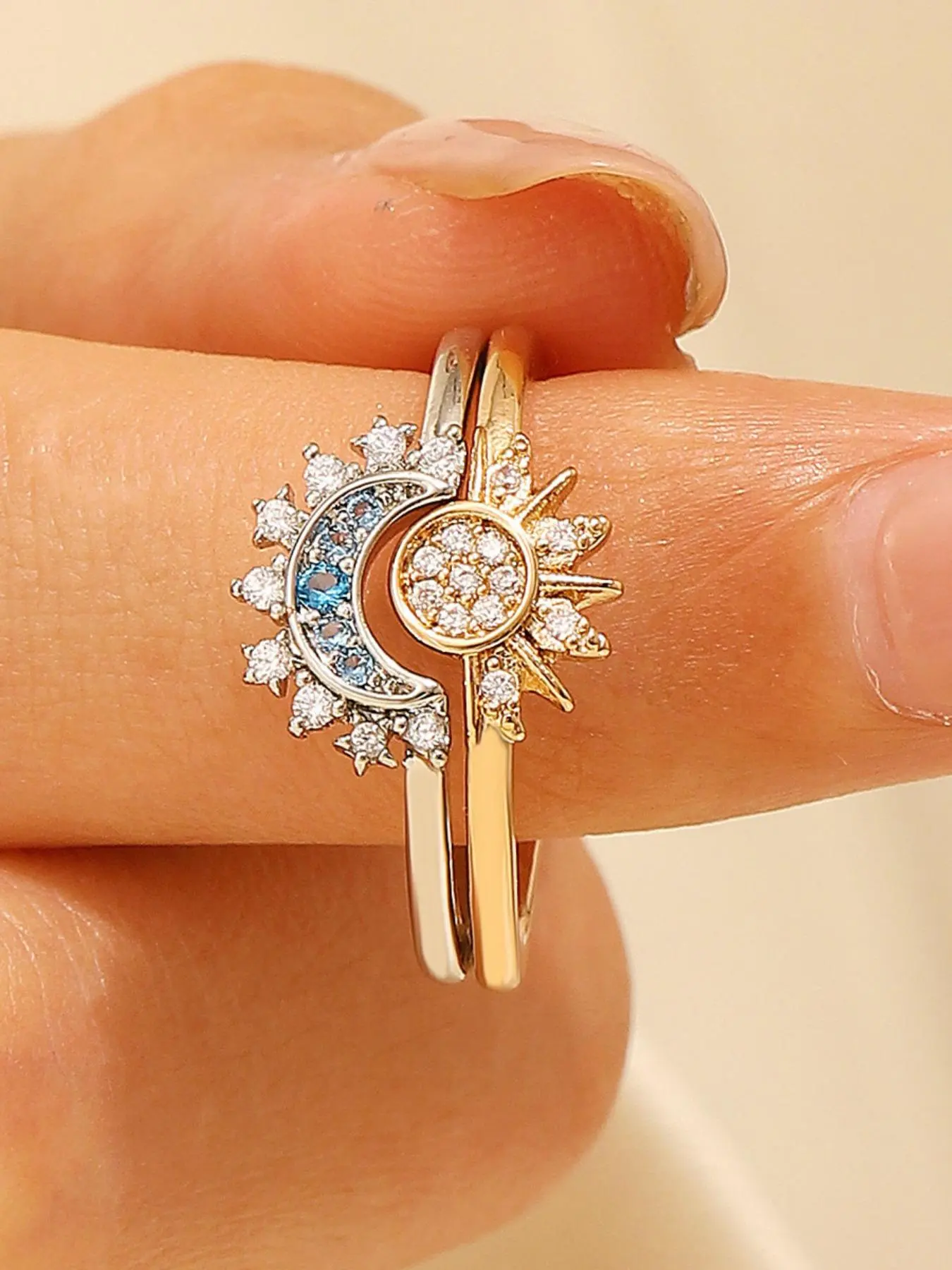 Elegant Zirconia Couple Ring Set, Stunning Ring Set, Adjustable Open Design, Perfect Gift for Anniversaries & Special Occasions, Anniversary Ring, Stylish Jewelry Accessories, Unique Rings, Statement Rings, Adjustable Rings