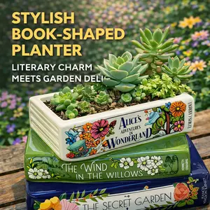 Handmade Book Planter – Small Ceramic Planter for Home Decor, Book Lovers Gift, Alice/Wind in The Willows/Secret Garden Decorative Accent