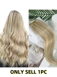 1PC 50G Machine-Real Human Hair Bundles Double Sew in Weft Hair Extensions, Premium Quality Human Hair Weft Extensions for Women - Straight, Thick Volume & Length, Various Installation Options