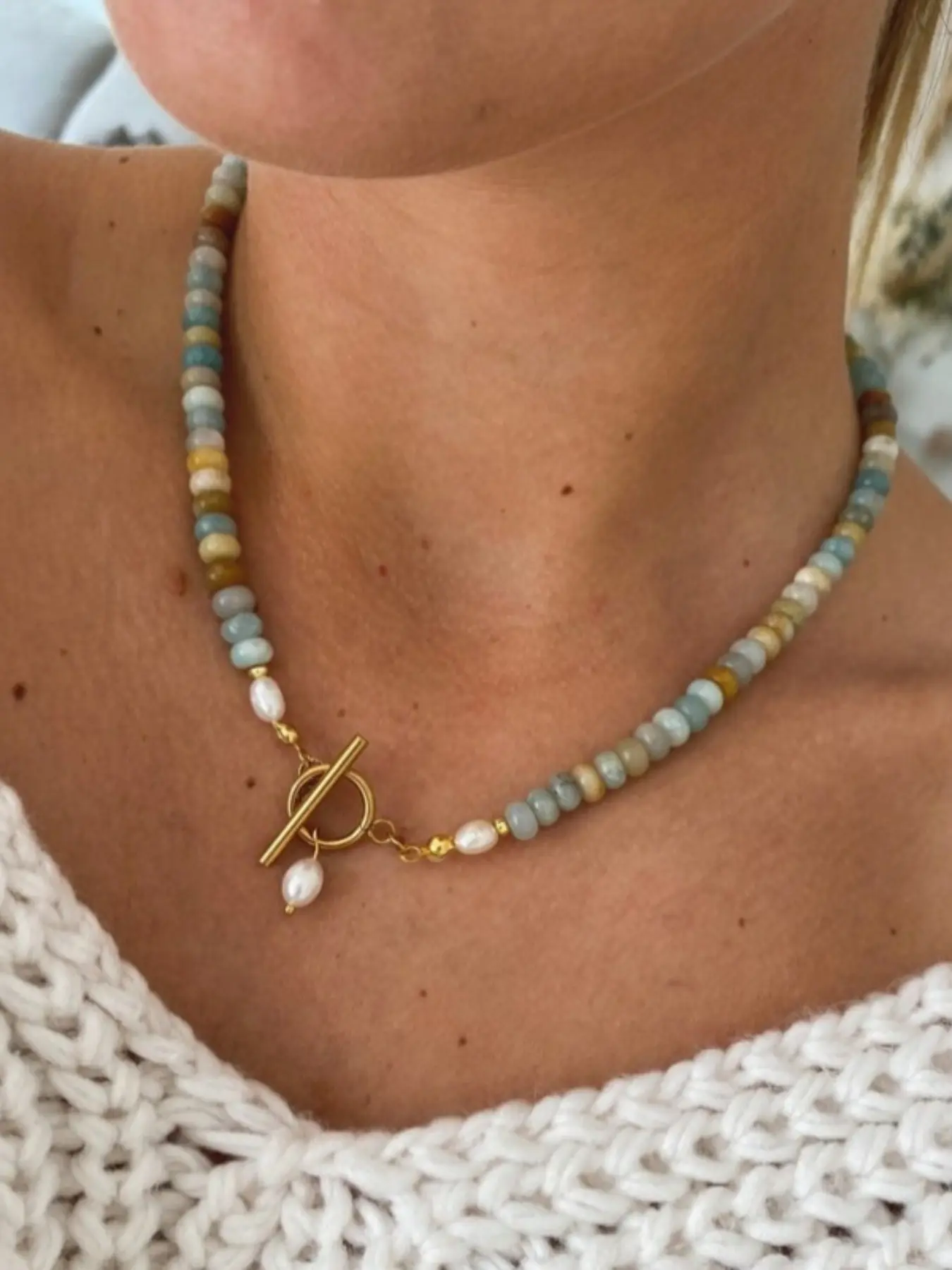 Freshwater Pearl Natural Stone Beaded OT Clasp Necklace, Bohemian Style Personalized Design, Jewelry Accessory, Necklace Gift, Trendy Necklace, Pearl Necklaces