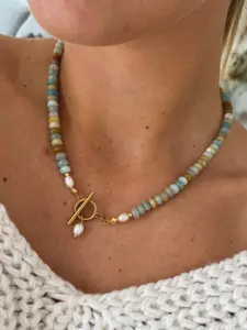 Fashion Freshwater Pearl Natural Stone Beaded Ot Clasp Necklace, Bohemian Style Personalized Design, Unique Jewelry Accessory, Elegant Necklace, Necklace Gift