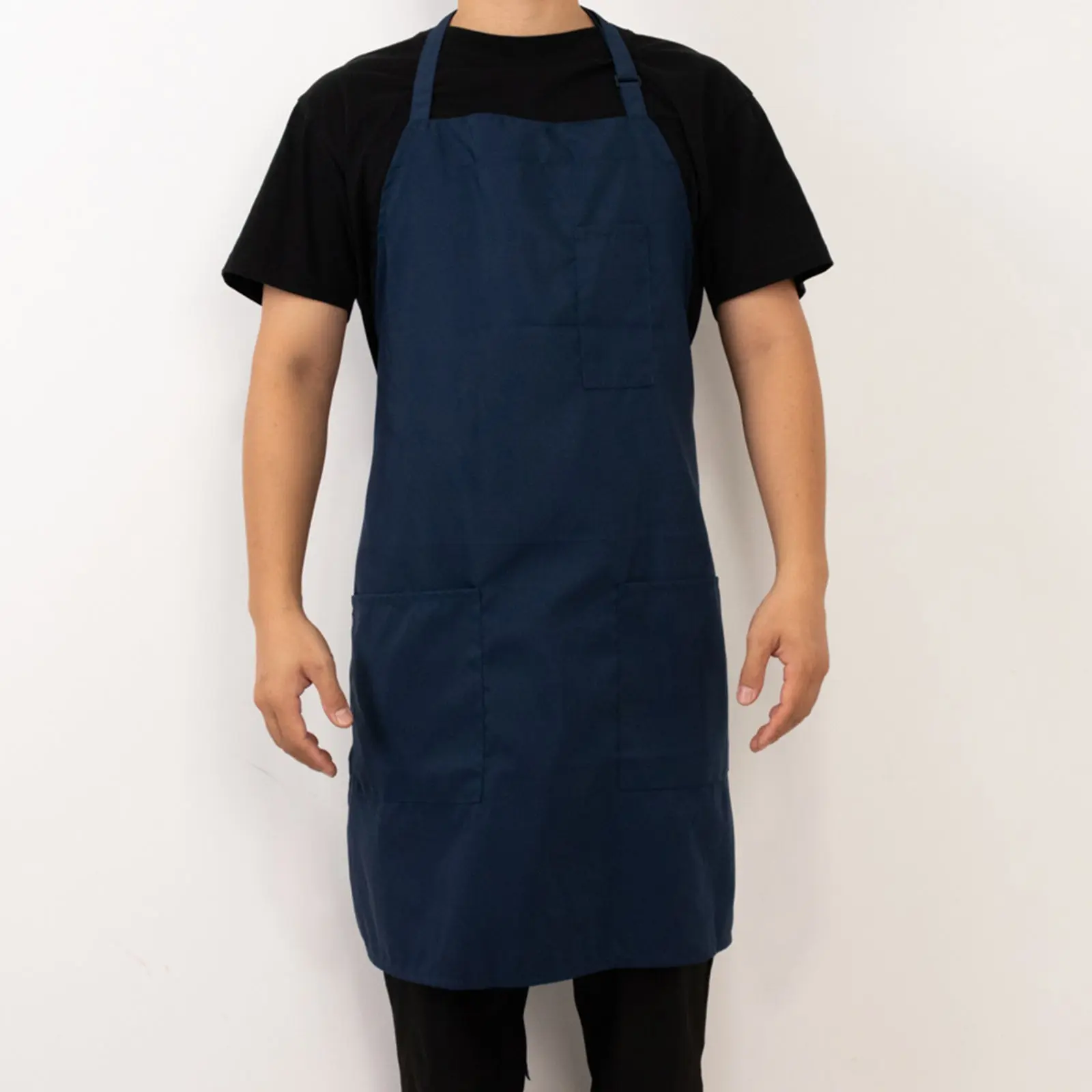 Navy Blue Solid Premium Polyester All-Purpose Kitchen Chef Apron - Unisex, Adjustable Neck, Long Ties, Waterdrop Resistant, 2 Pockets, Easy Cleaning, Machine Washable, All-Purpose Aprons
