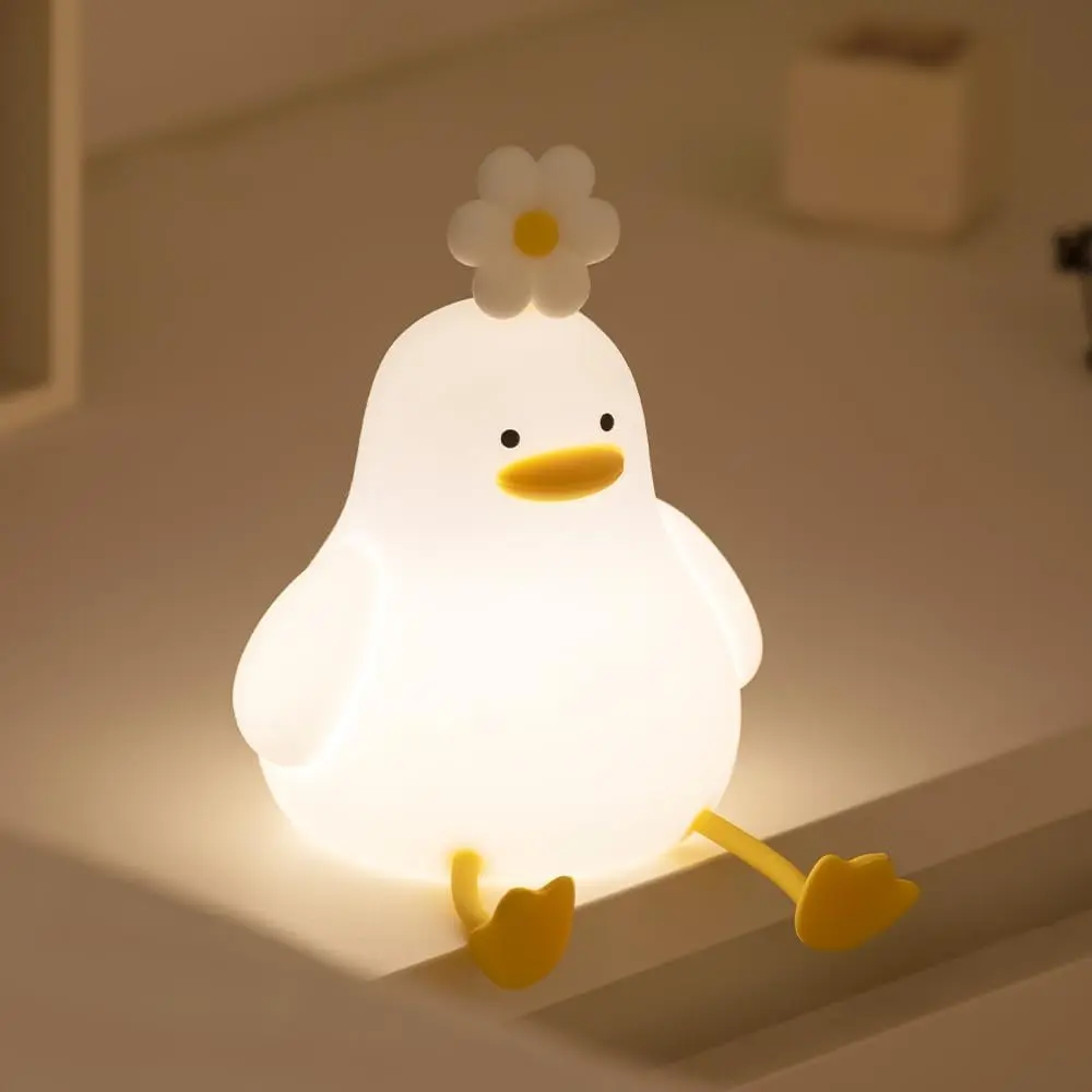 Soft Silicone Plastic Cute Duck Night Light for Toddler, 3-Level Dimmable Squishy Touch Lamp, 30-Min Auto-Off Timer Rechargeable Nursery Bedside Aid, Christmas Gift, Lightweight Indoor Bedroom Decor, Bedtime Aid
