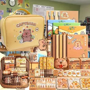 Adorable Cartoon Capybara Design Desk Supplies Set, Stationery Set, Includes Pencil Case & Supplies, Perfect Back-To-School Gift for Students