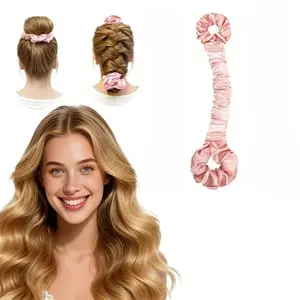 Multifunctional Satin Heatless Curler & Hair Tie, Invisible Curling Wand with Hair Tie, Large Size, Cream Pink (for creating big, loose waves)