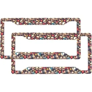 2 Pcs Car License Plate Frames for Women Men - 4 Holes Solid Aluminum Rock Record Music Skull License Plate Cover for Car Accessories for Women Men with Fasteners and Screws ﻿