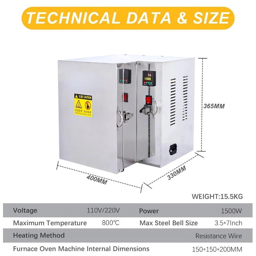 110V 1500W Jewelry Kiln Furnace With Digital Display- 800℃ Programmable Segmented Temperature Control Muffle Oven for Metal Casting, Enameling & Jewelry Making