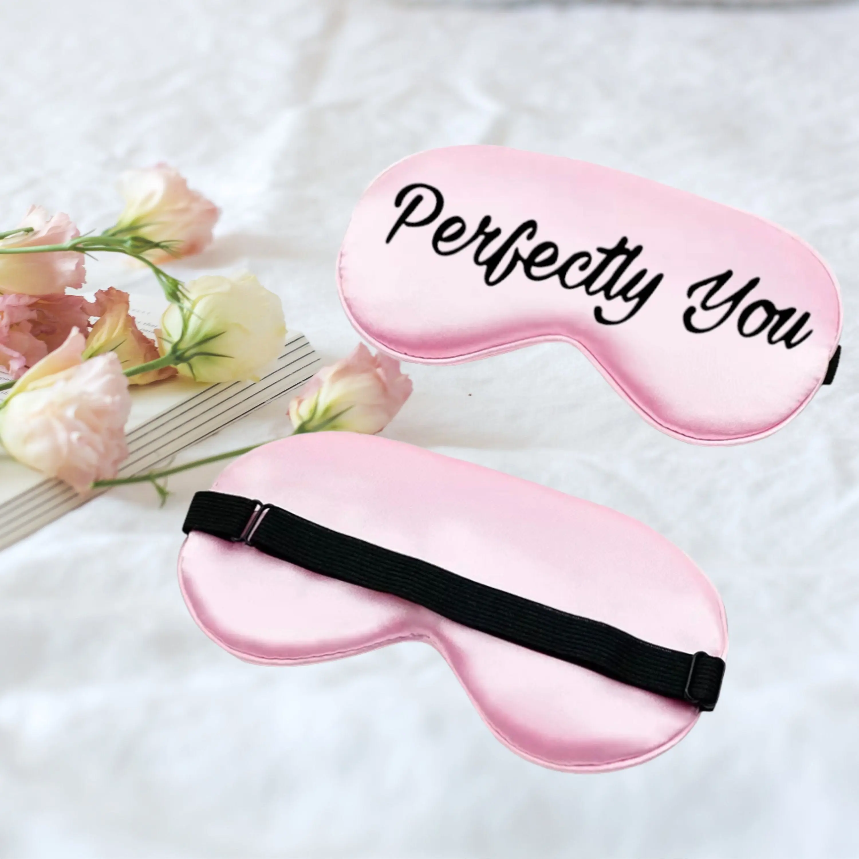 Personalized, adjustable strap, satin eye mask for pamper parties and spa days
