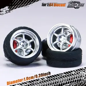1/64 (1 Set) Model Car ABS Wheels with Rubber Tire Brake Disc Metal Rims Diameter 10mm Refitting Parts For Model Car Hot Wheels