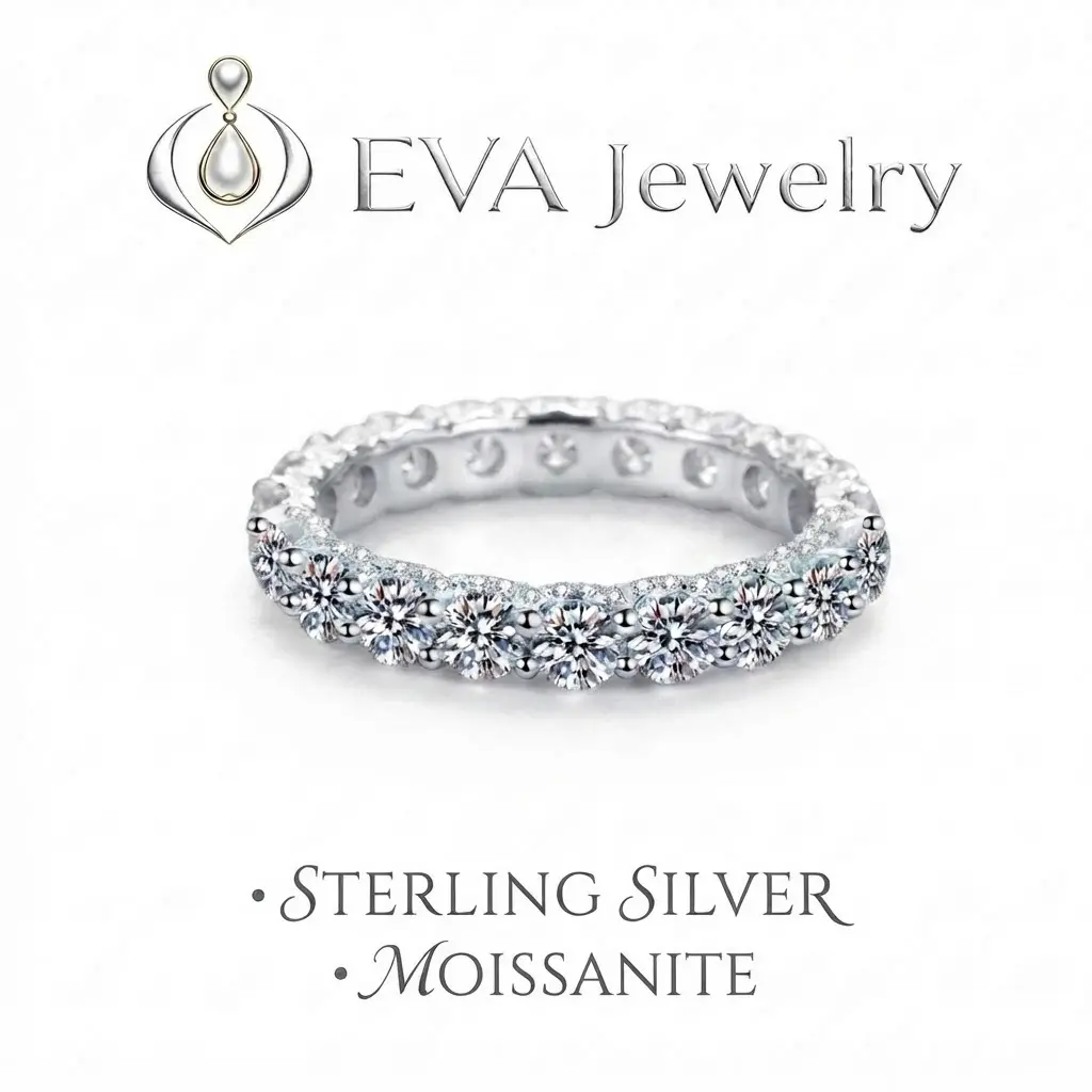 [EVA Jewelry] Cuban Band 925 Sterling Silver Synethic Moissanite Ring