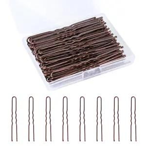 U Shaped Hair Pins, 100 count 2.4inch Bun Hair Pins for Women  Girls Hairdressing Salon with Storage Box, for All Hair Types - Brown