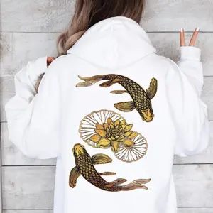 Vintage Koi Fish Japanese Hoodie, Tokyo Aesthetic, Nautical Asian Art Hoodie, Fishing Gift, Japanese Art