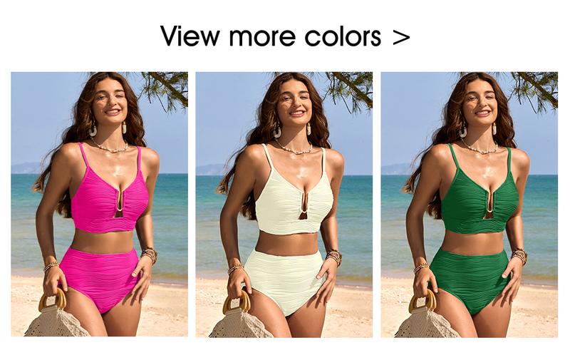 Aleumdr 2 Piece Bikini Set U-Wire Cutout Swimsuit High Waisted Textured 2025 Summer Swimming Clothing Beach Water Sports Tummy Control Swimwear