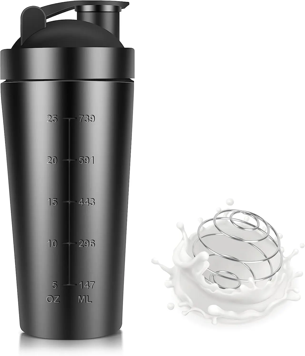 25oz Stainless Steel Protein Shaker Bottle with Mixing Ball & Filter | Durable Leak-Proof Shaker Cup for Protein Shakes, Pre Workout, and Fitness – Sleek Metal Blender Bottle Design