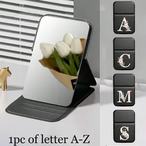 Mini Foldable Pink Gradient Epiphyllum Portable Makeup Mirror, A-Z Letter Makeup Mirror with Stand, Travel Mirror, Desktop Makeup Mirror, Travel Hand Mirror, for Mom, Valentine's Day New Year's Gift