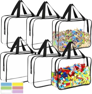 6 Packs Large  Storage Bags with Labels,  Clear PVC Board  Storage, Travel  Organizer Bags with Zipper for Building Blocks, Puzzle,  Books