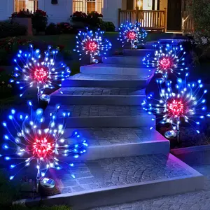 Solar Fireworks Lights Outdoor: 4 Bendable Copper Wire 120 LEDs String Lighting - Waterproof DIY Warm Decoration for Yard Garden Proch - Gardening Gifts for Garden Lovers
