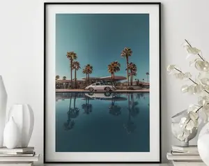 [UNFRAMED POSTER] Porsche by the Pool Art Print, Vintage German Car Poster