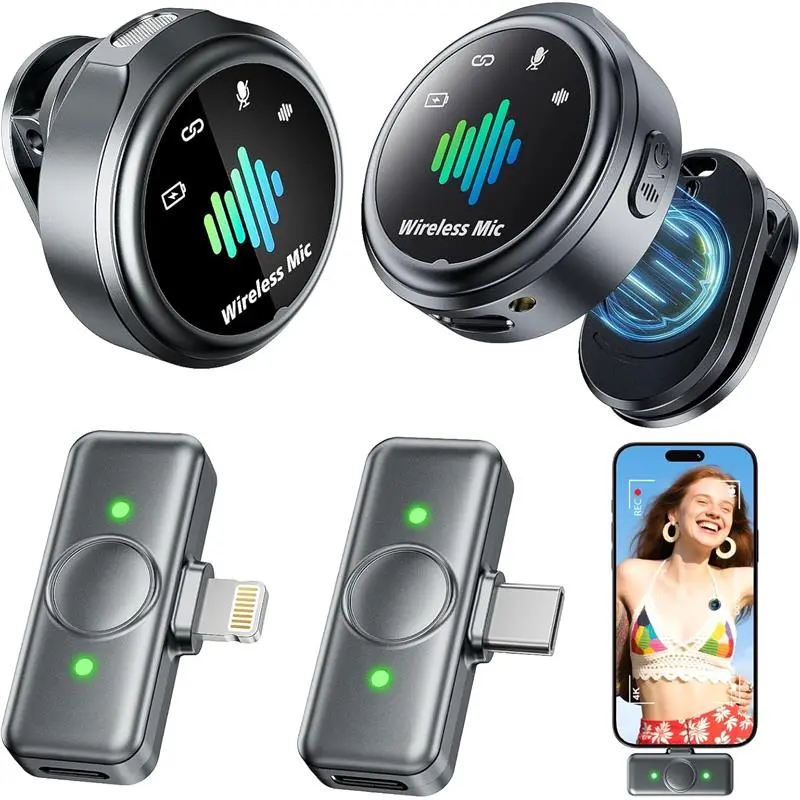 Mini Microphone for iPhone & Android - Wireless Lavalier with AI Noise Reduction & Magnetic Clip - Vlogging & Pro Video Recording for Content Creators