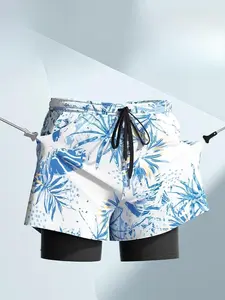 Men's 2-in-1 Swim Trunks Quick Dry Anti-Embarrassment Versatile Design for Swimming or Lounging with Stylish Floral Pattern