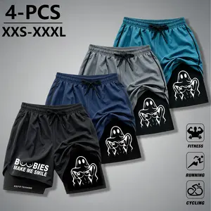 Men’s double-layer anti-abrasion fitness shorts; lightweight quick-dry design; fun nun print shorts; compression inner layer; drawstring waistband; athletic training bottoms; rear towel loop; street-style shorts; men’s outfits; men’s ultra-short shorts.
