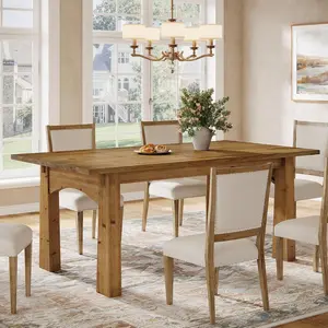 TRIBEWOOD Solid Wood Dining Table for 4-6 People, 63-Inch Farmhouse Kitchen Table with Rich Grain and Texture, Wooden Rectangular Dinner Tables for Kitchen & Dining Room