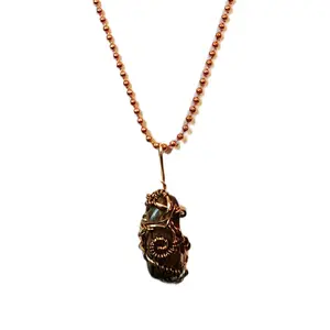 Tiger's Eye Stone Wrapped in Copper Necklace - Elegant Beaded Chain & Natural Stone Pendant Jewelry