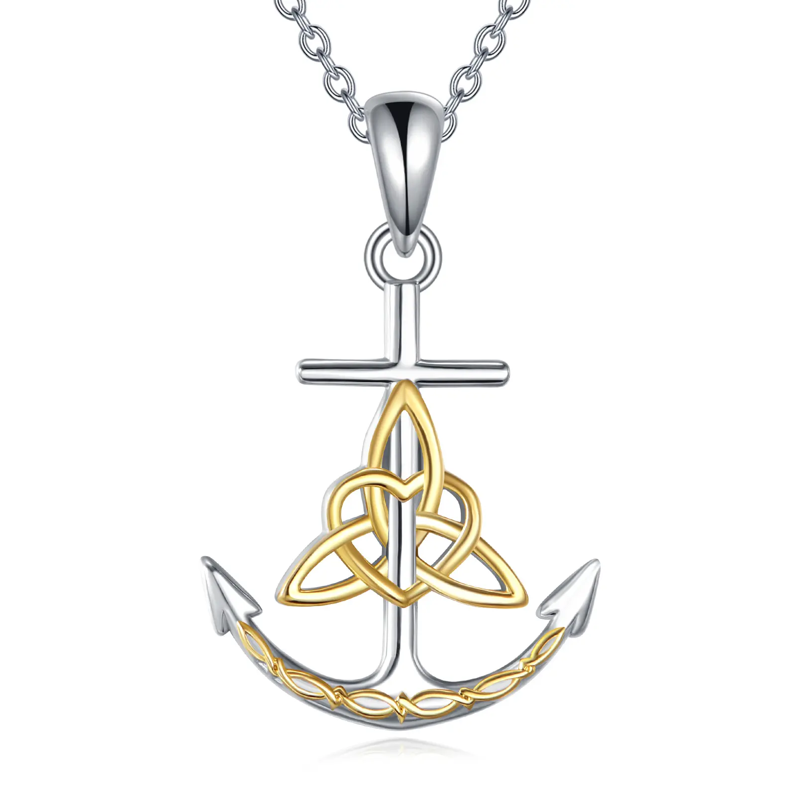 Sterling Silver Anchor Necklace with Celtic Knot Pendant – Ocean Jewelry Gift for Women