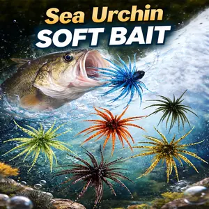 6Pcs Sea Urchin Bait, Realistic  Fishing Lure for Bass & Perch, Floating TPR Swimbait with Reflective Stars, 6 Colors Artificial Worm Bait for Saltwater & Freshwater, Floating Fishing Lures