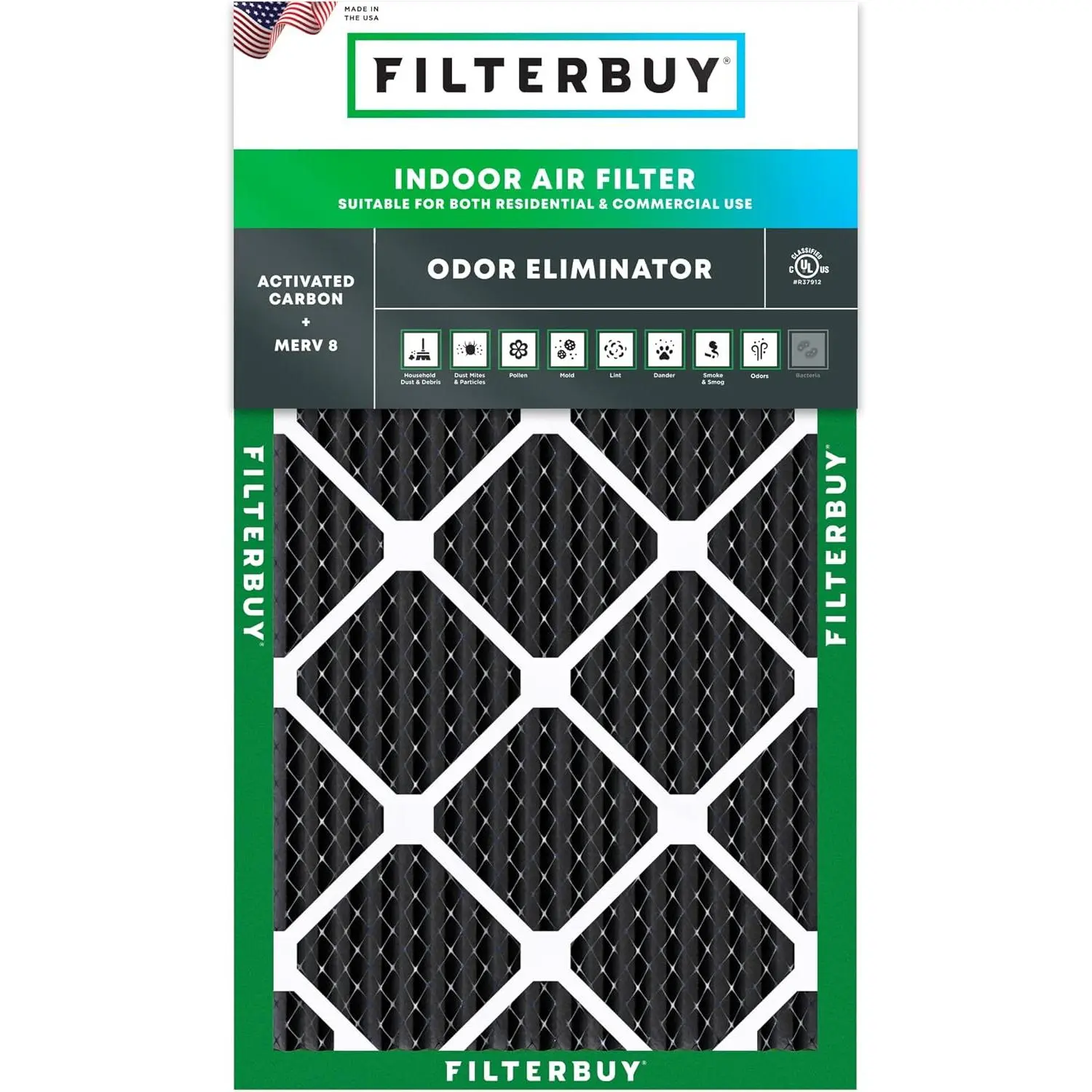 Filterbuy 14x25x1 Air Filter (1-Pack), Pleated MERV 8 Odor Eliminator HVAC AC Furnace Air Filters (Actual Size: 13.50 x 24.50 x 0.75 Inches)