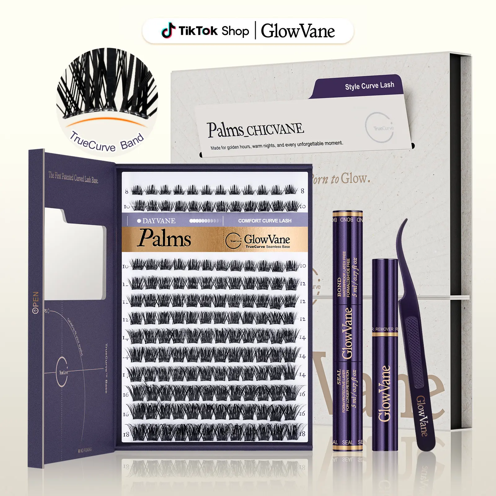 GlowVane TrueCurve DIY Lash Clusters Set - 0.03mm Curved Lashes Kit, Spiky lashes,DD Curl 8-18mm, Soft & Lightweight, Waterproof, Natural Seamless Fit, No Strain, for Beginners